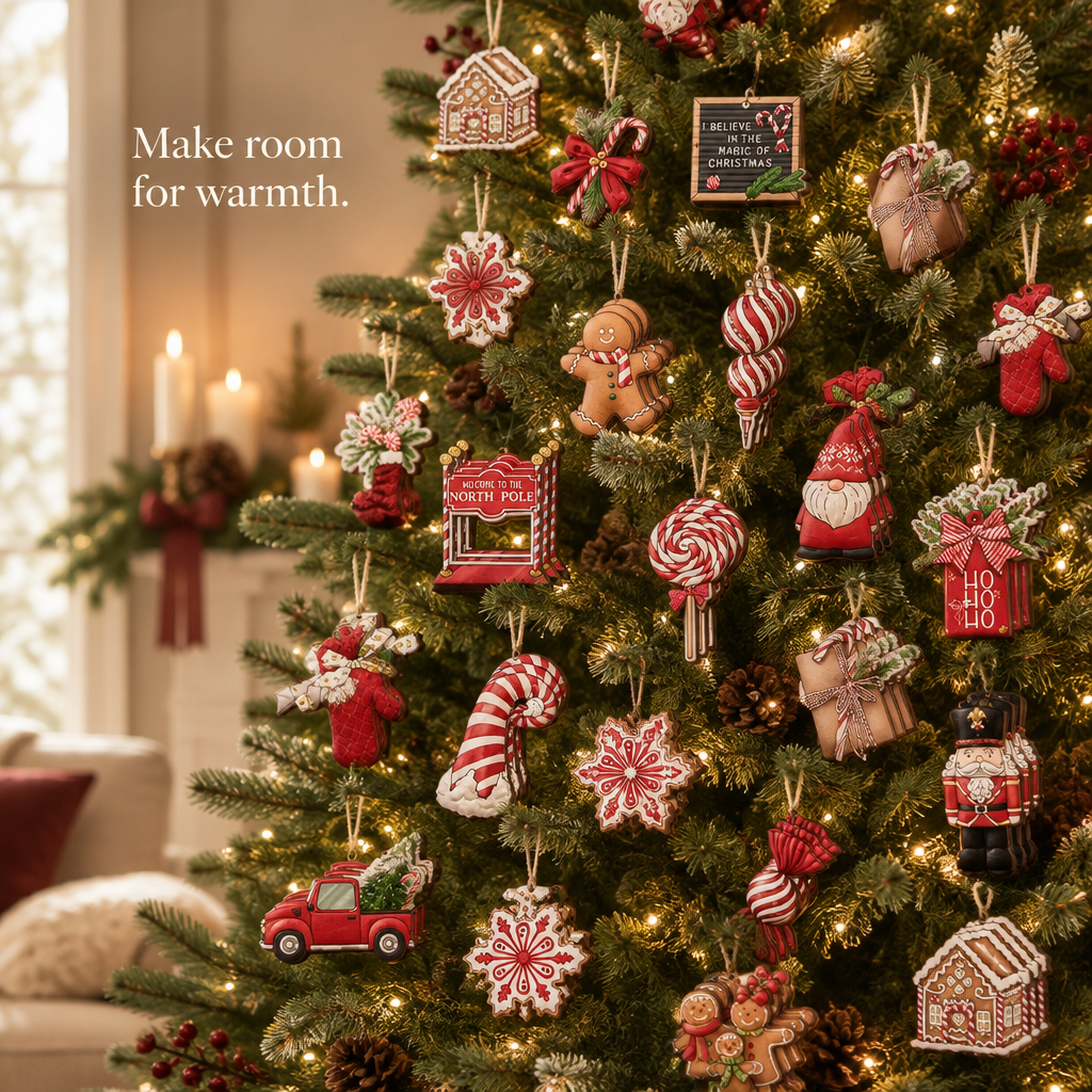 Nutcracker & Gingerbread Wooden Ornaments – 40 Pack — in use