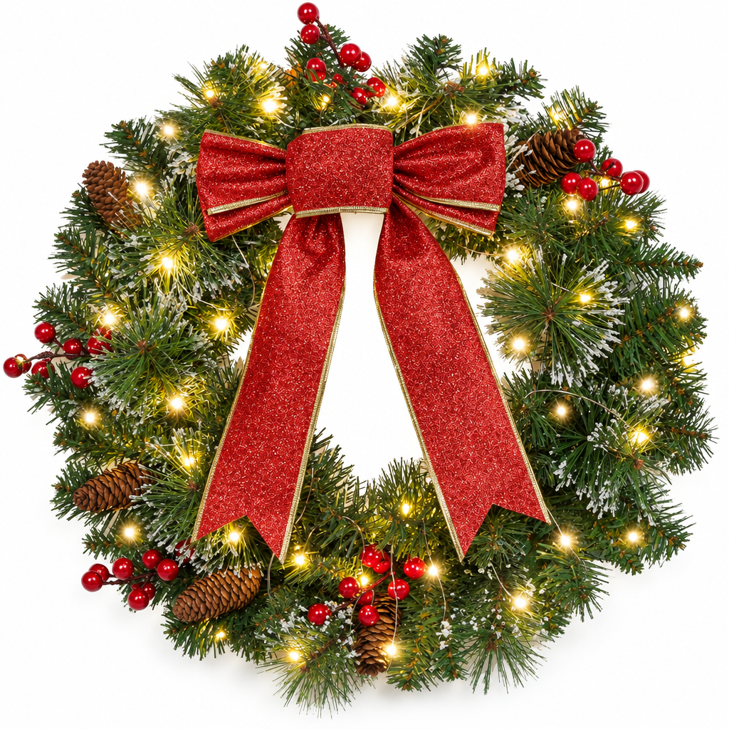 Pre-Lit Pine Cone & Berry Door Wreath – 16 in — product