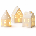 White Ceramic Christmas Village Houses – Set of 3 — product