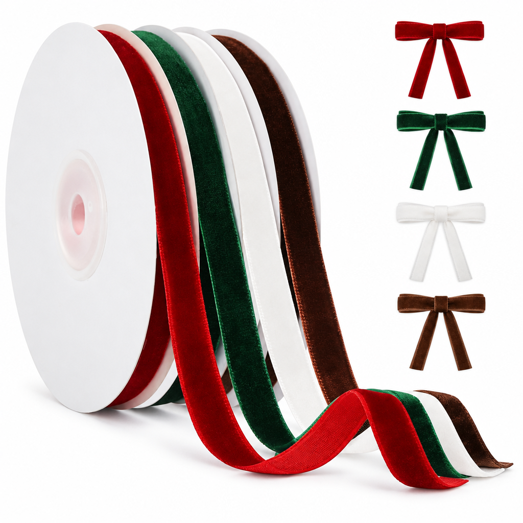 Christmas Velvet Ribbon Set – 4 Colors, 40 Yards — product