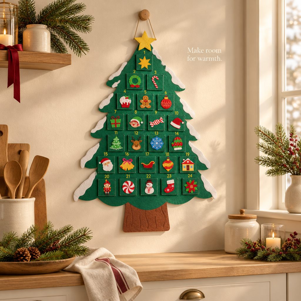 Christmas Tree Felt Advent Calendar – 24 Pockets — in use