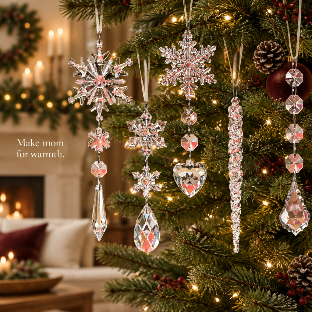 Crystal Drop Pendant Christmas Ornaments – 21 Piece Set — in use