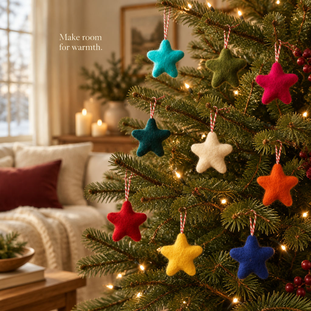Colorful Wool Felt Star Ornaments – 9 Pack, 1.5 in — in use