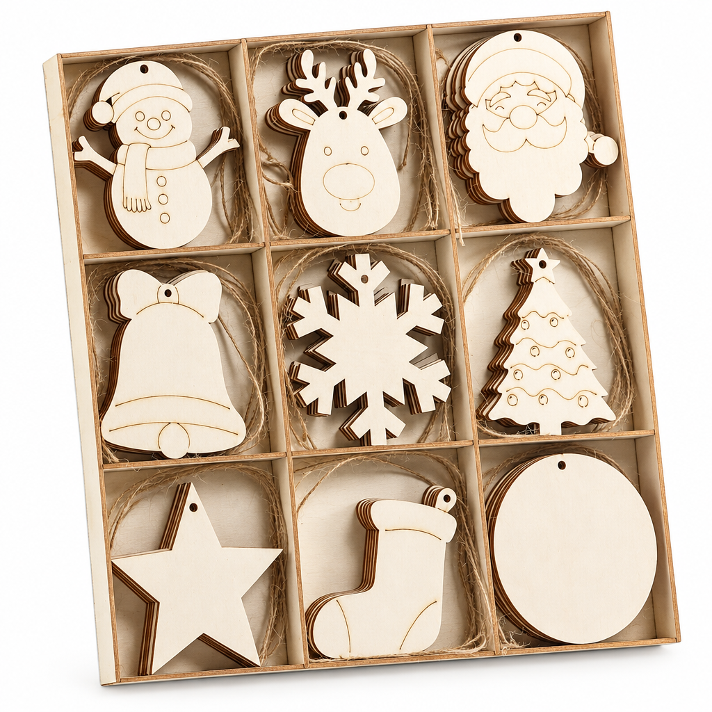 Wooden Christmas Ornament Craft Set with Tray – 45 Pack — product
