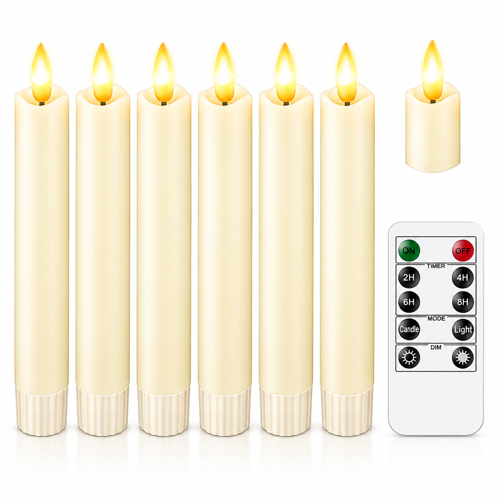 Short Real Wax LED Taper Candles with Remote – 6 Pack, 6 in — product