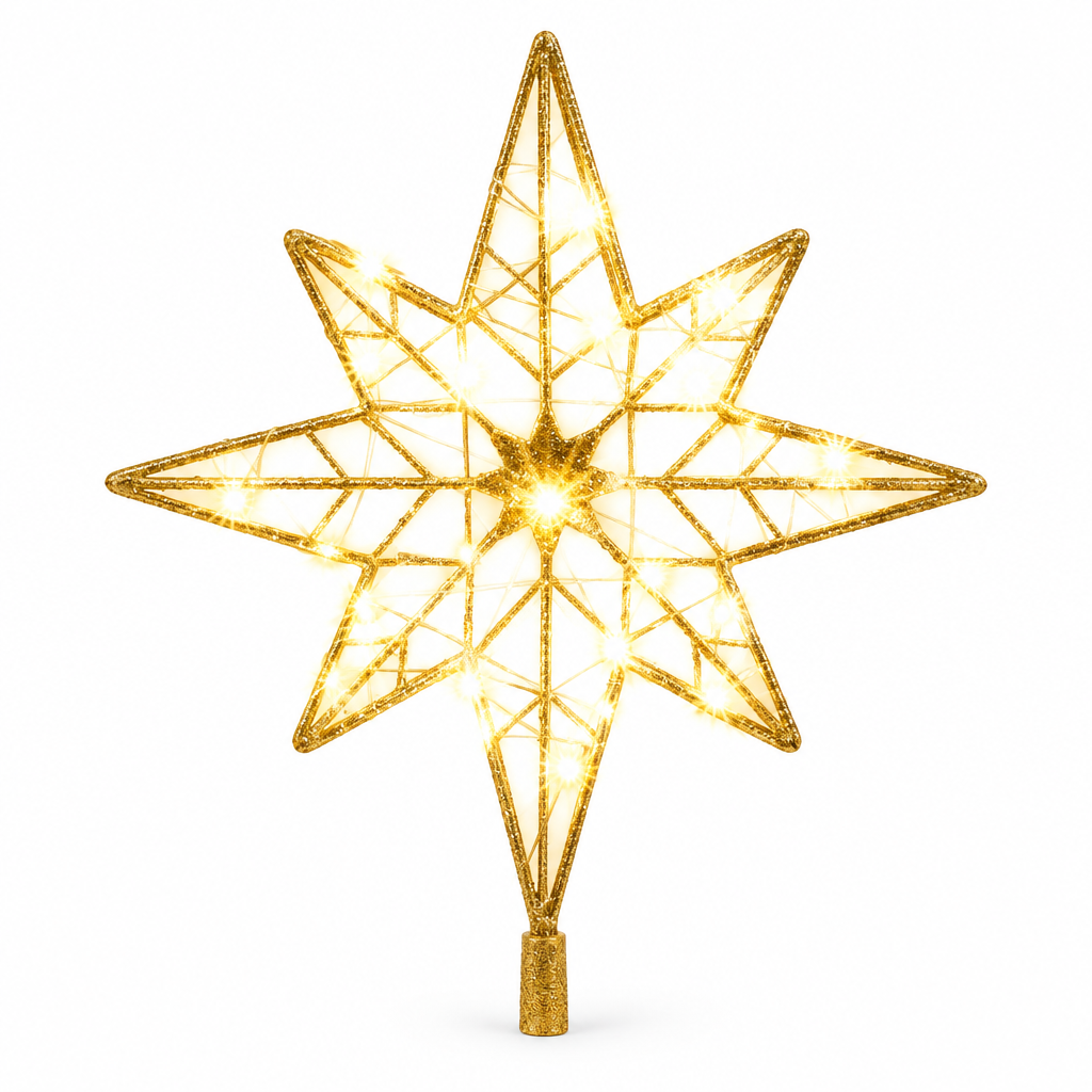 Lighted Gold Glitter Star Tree Topper – 12 in — product