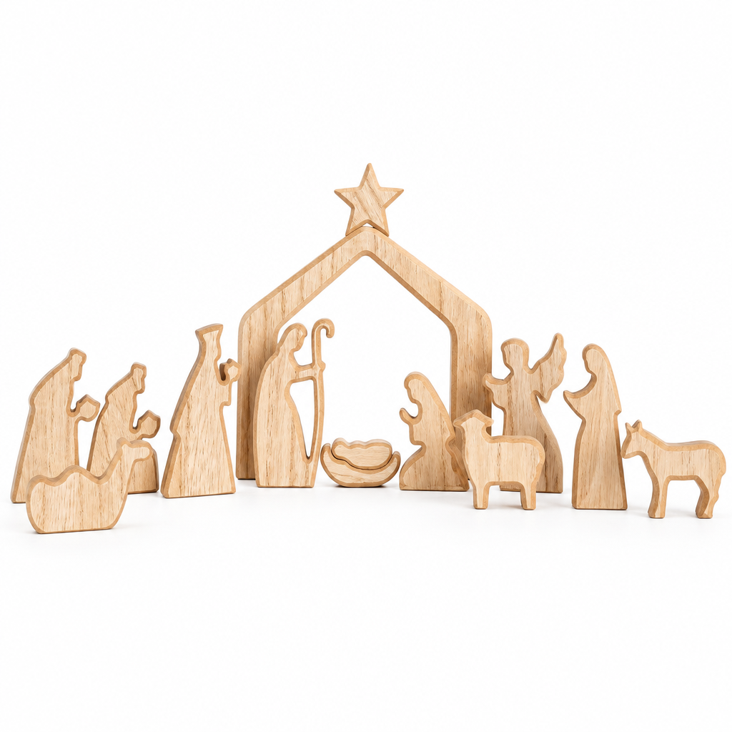 Wooden Christmas Nativity Scene Set – 13 Pieces — product