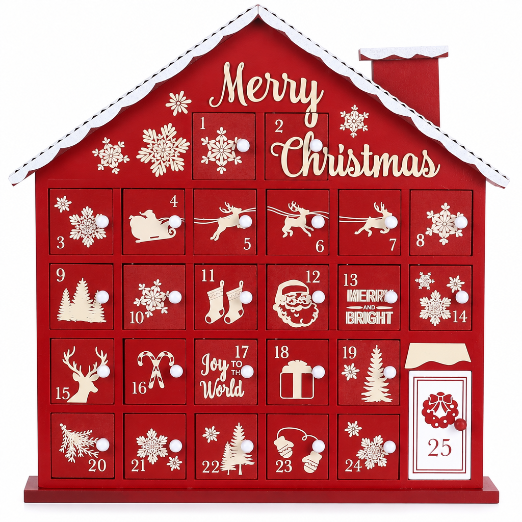 Red Wooden House Advent Calendar – 25 Drawers — product