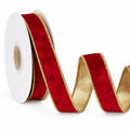 Red & Gold Wired Velvet Ribbon – 1 Inch, 10 Yards — product