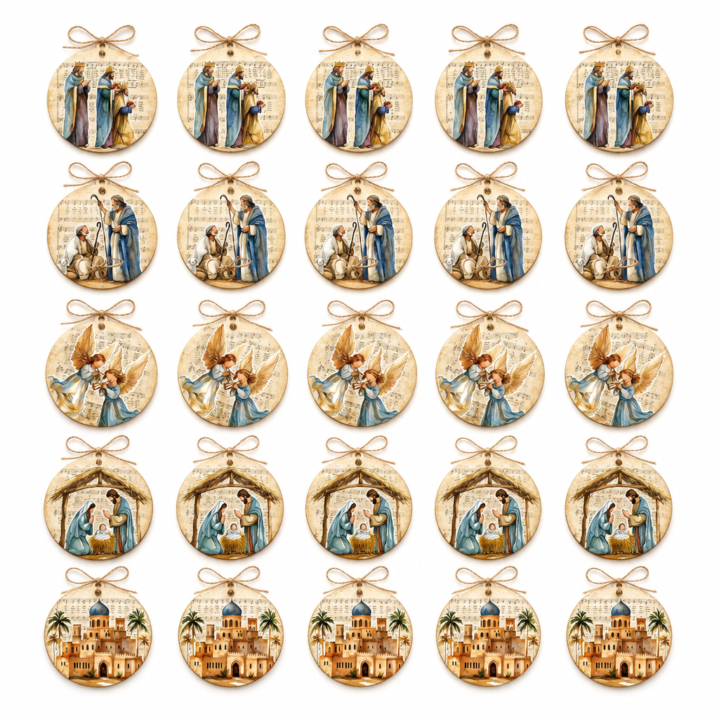 Vintage Star Nativity Wooden Ornaments – 24 Pack — product