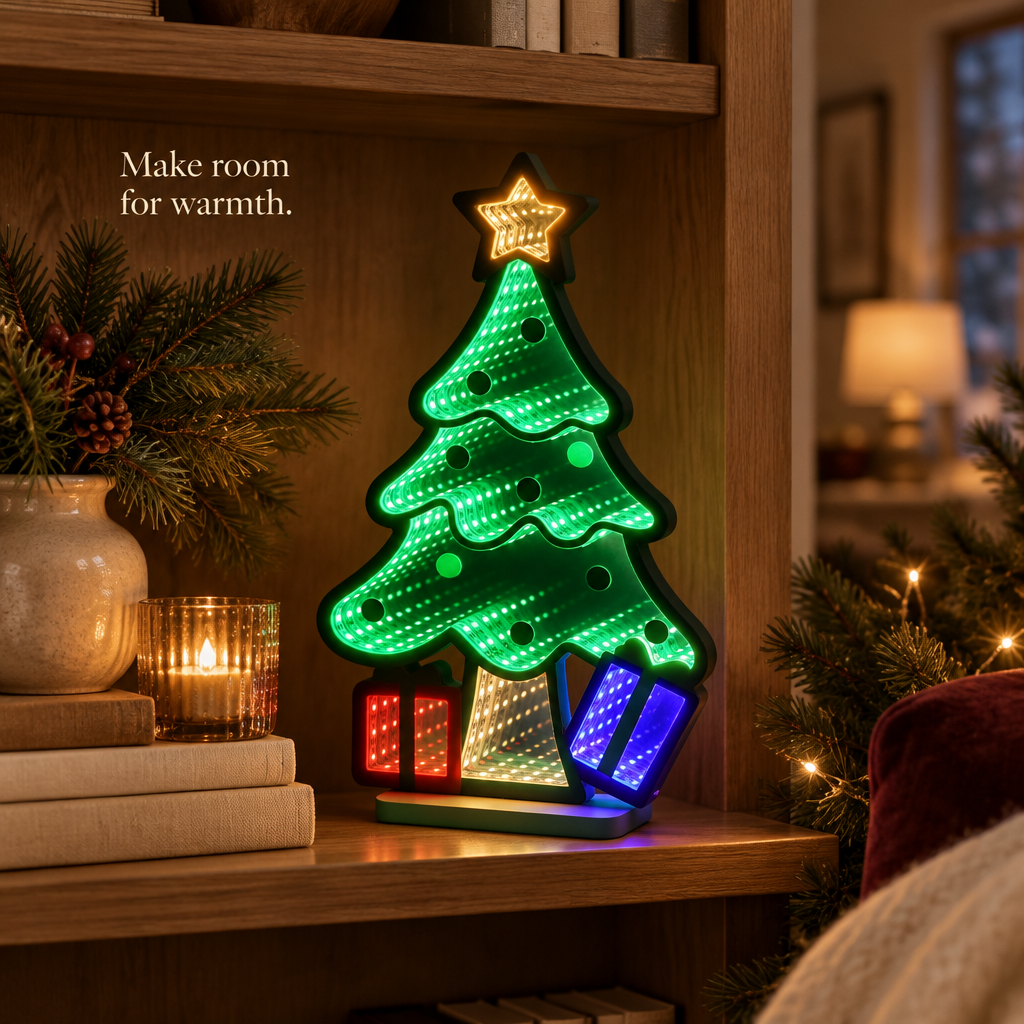 Christmas Tree Infinity Mirror Light — in use
