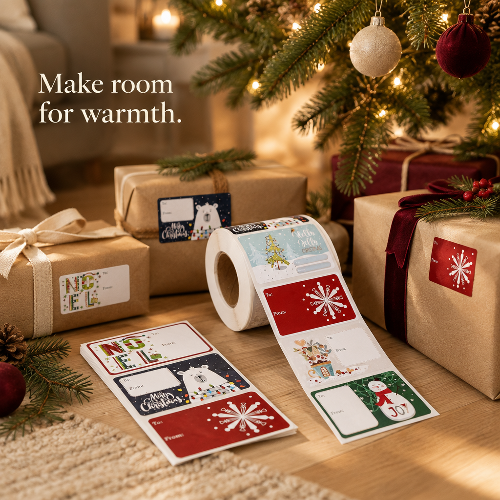 Matte Christmas Gift Label Stickers – 500 Pack — in use