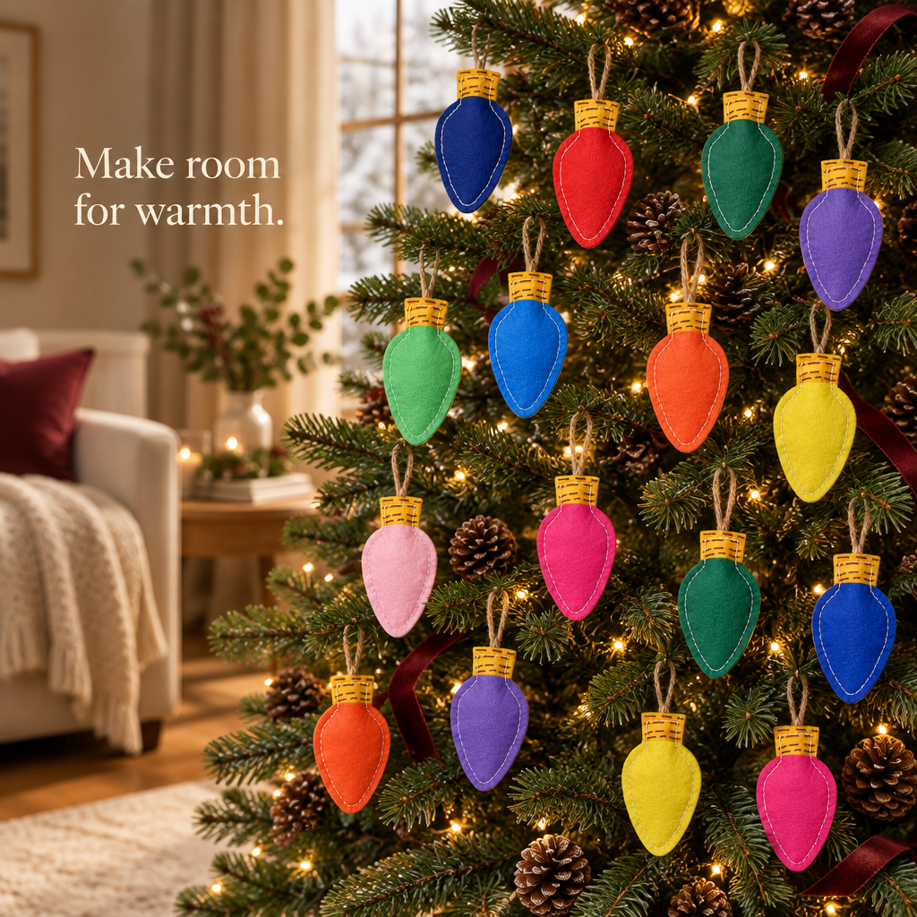 Colorful Felt Light Bulb Ornaments – 20 Pack — in use