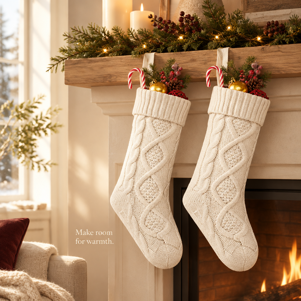 Cable Knit Christmas Stockings – 2 Pack, 18 in — in use