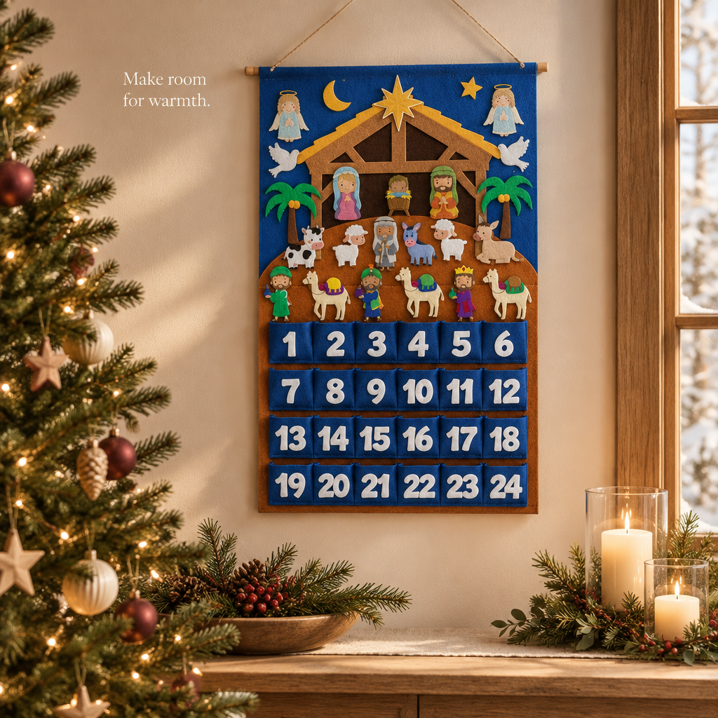 Nativity Felt Advent Calendar – 24 Pockets — in use