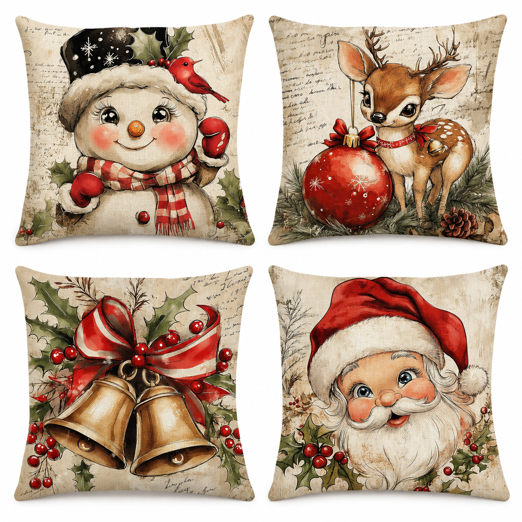 Vintage Snowman Christmas Pillow Covers – 4 Pack, 18 × 18 — product