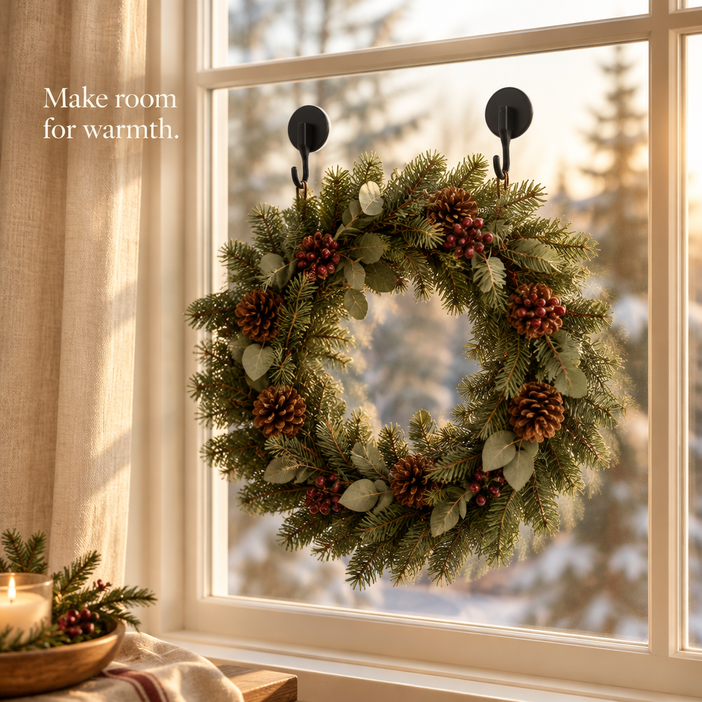 Black Suction Cup Wreath Hangers – 2 Pack — in use