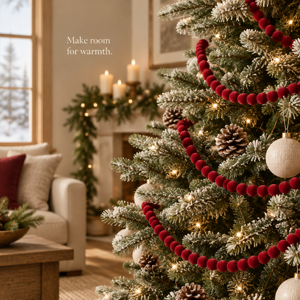 Red Velvet Bead Garland – 9 ft — in use