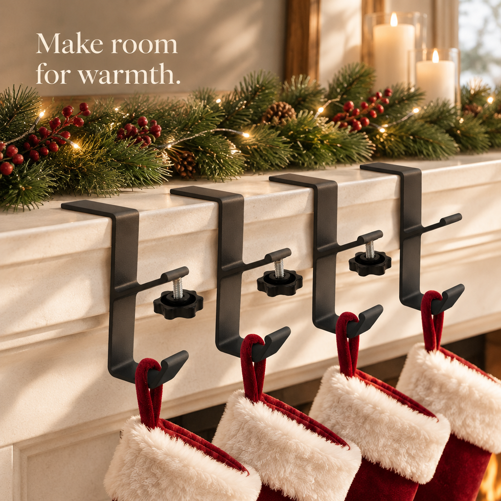 Black Metal Stocking & Garland Holders – 4 Pack — in use