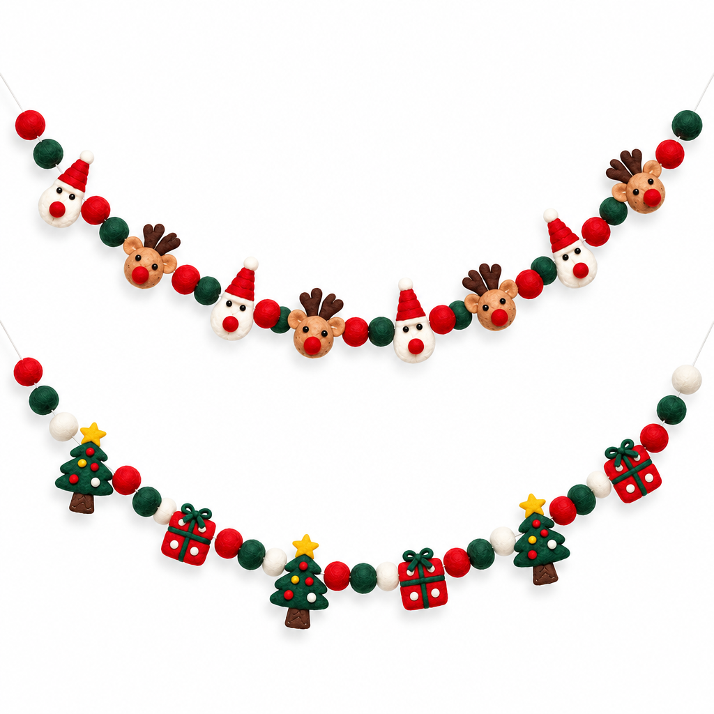 Felt Ball Garland with Reindeer & Snowmen – 2 Pack — product