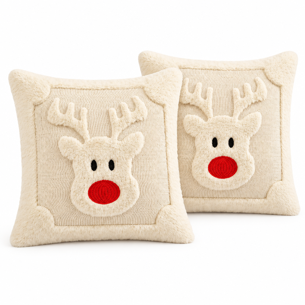 Faux Fur Reindeer Christmas Pillow Covers – 2 Pack — product