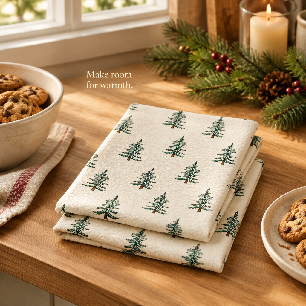 Cotton Christmas Kitchen Towels – Set of 2, 18 × 25 in — in use
