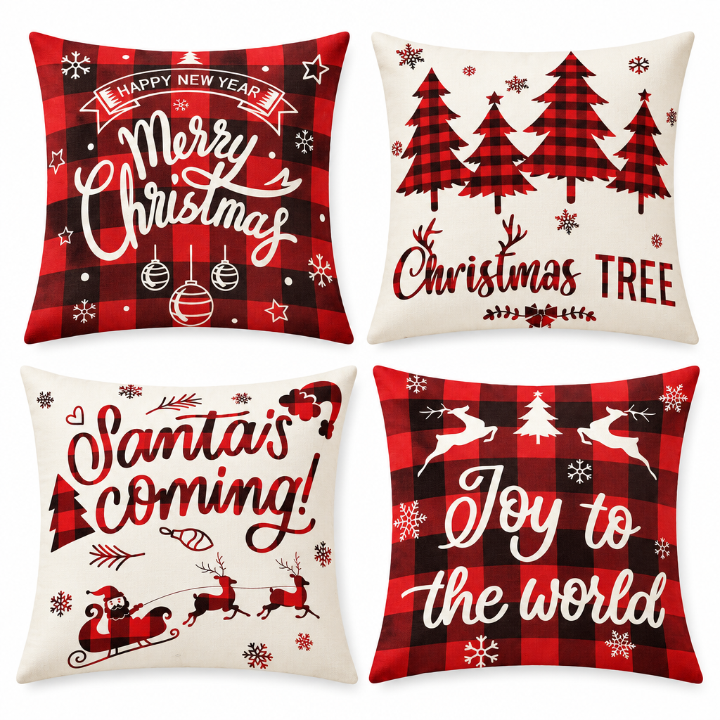 Red & Black Buffalo Check Pillow Covers – Set of 4, 18 × 18 in — product