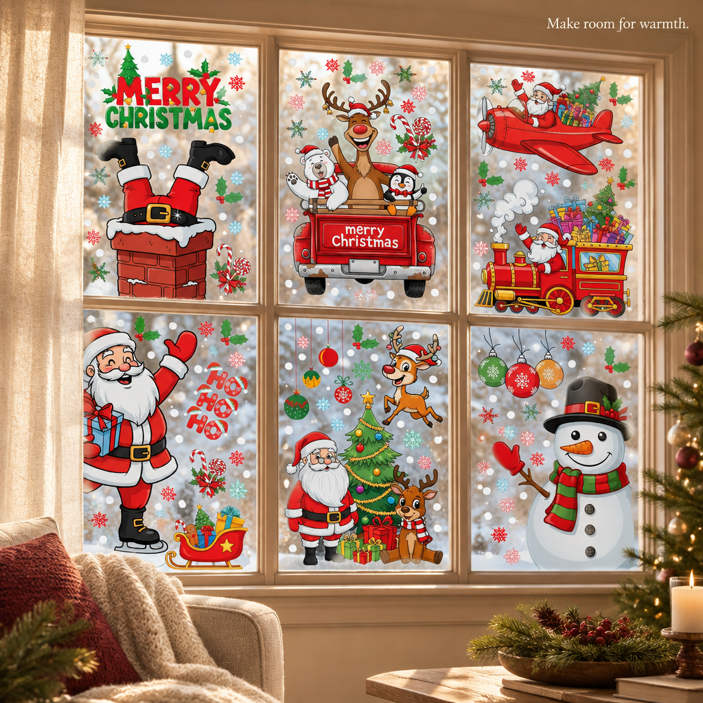 Christmas Window Clings – 350 Pieces — in use