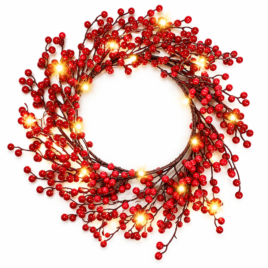 Pre-Lit Red Berry Wreath with Timer – 18 in — product