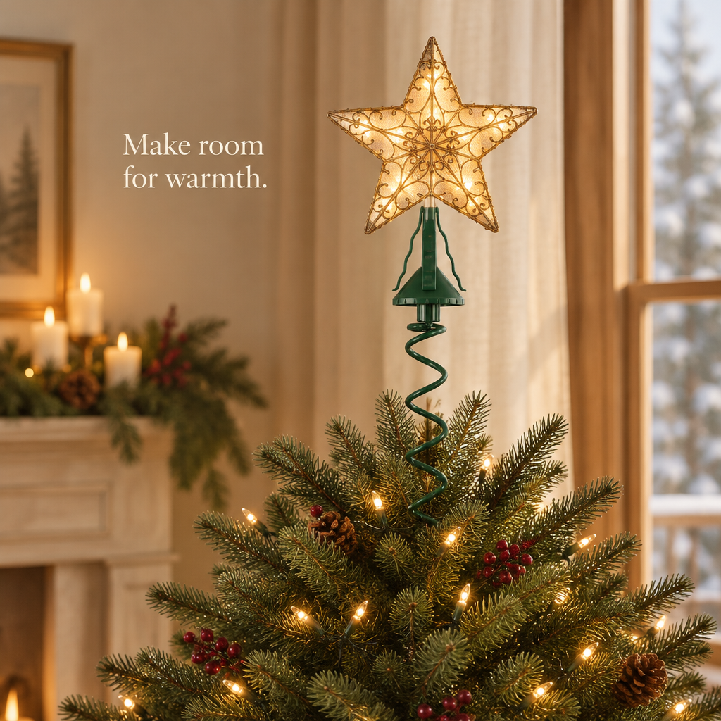 Green Christmas Tree Topper Support Holder — in use