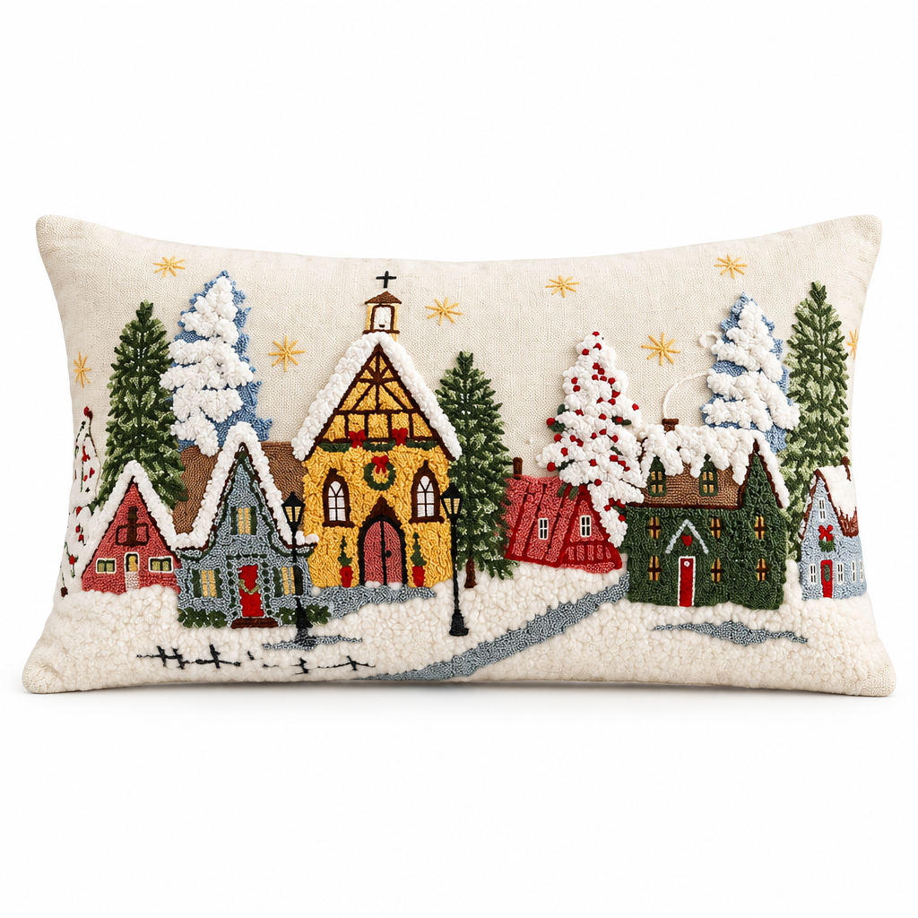Snowy Christmas Village Lumbar Pillow Cover – 12 × 20 — product