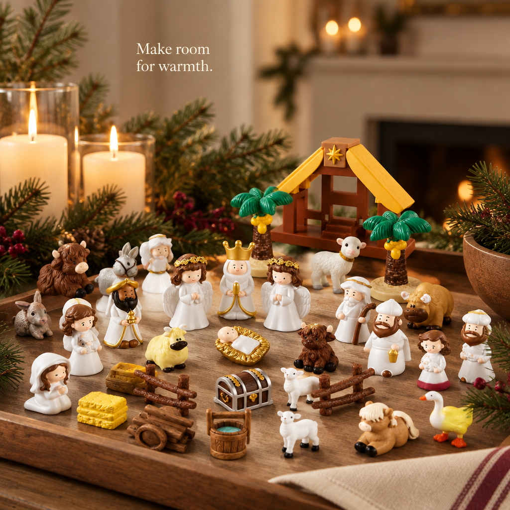 Mini Resin Nativity Figurine Set — in use