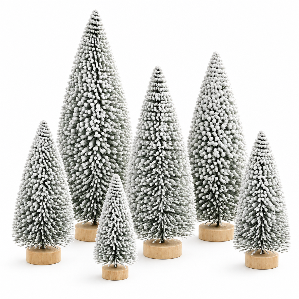 Snow Flocked Mini Christmas Trees – 6 Pack, 4 Sizes — product