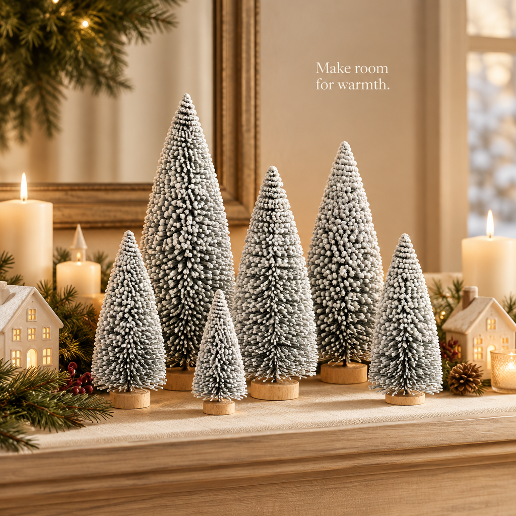 Snow Flocked Mini Christmas Trees – 6 Pack, 4 Sizes — in use