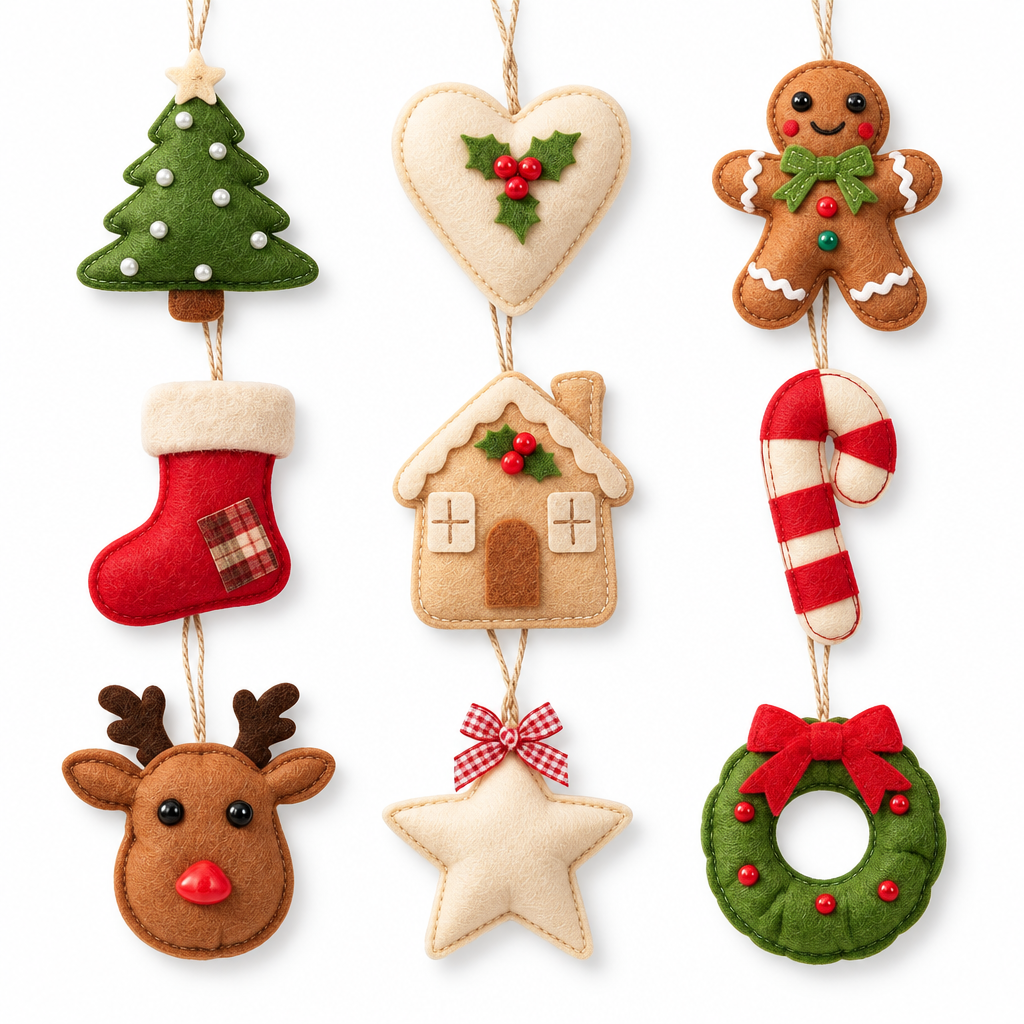 Stuffed Felt Christmas Ornaments – 9-Piece Assortment — product