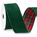 Forest Green Velvet & Tartan Wired Ribbon – 2.5 Inch, 10 Yards — product