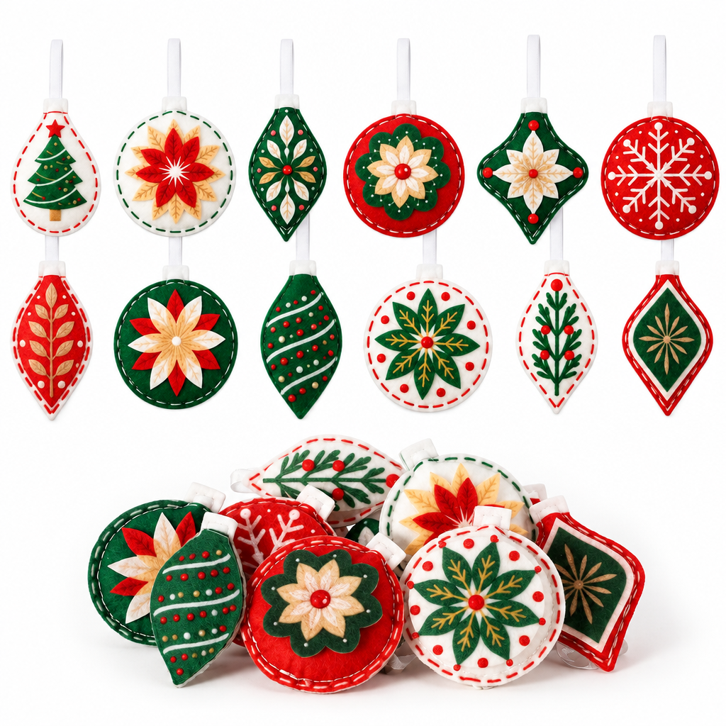 Vintage Felt Christmas Tree Ornaments – 12 Designs — product