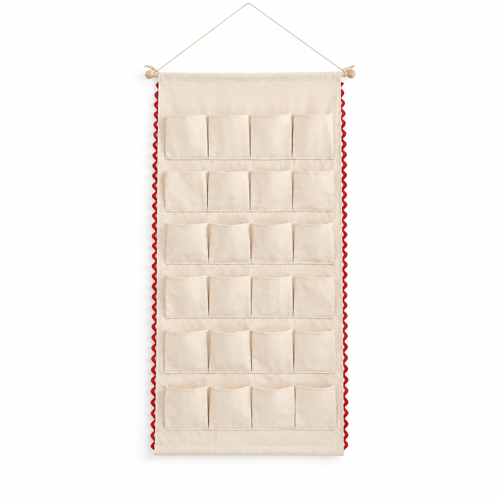 Canvas Hanging Advent Calendar with Red Rick Rack — product