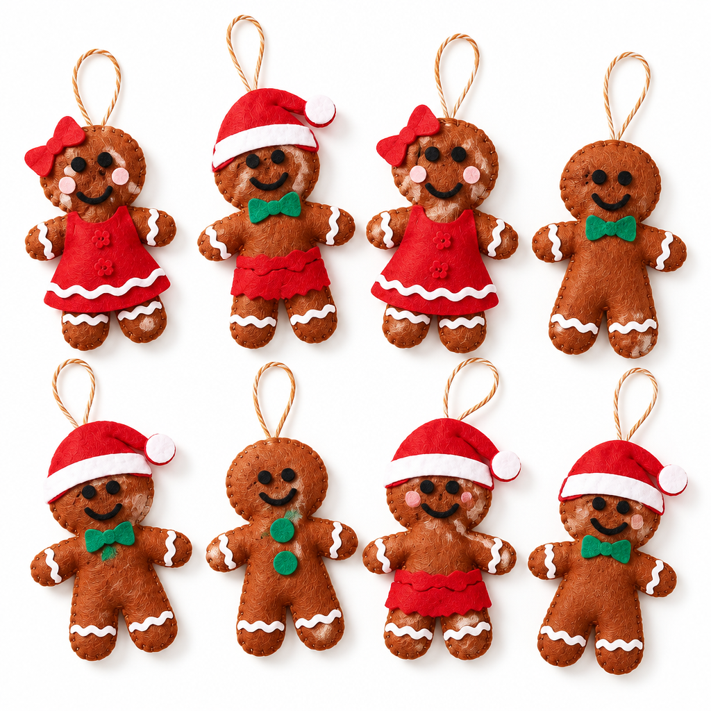 Gingerbread Felt Christmas Ornaments – 8 Pack — product