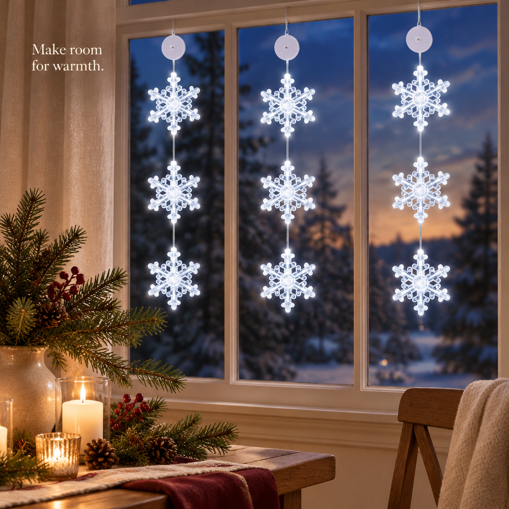 White LED Snowflake Window Lights – 3 Pack — in use