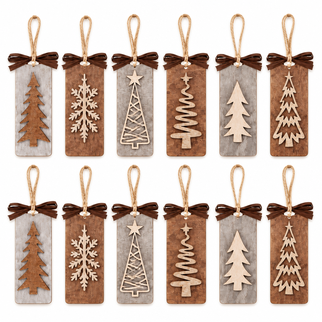 Rustic Farmhouse Wooden Christmas Ornaments – 12 Pack — product