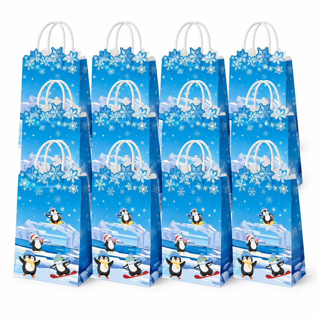 Penguin & Snowflake Paper Gift Bags – 16 Pack — product