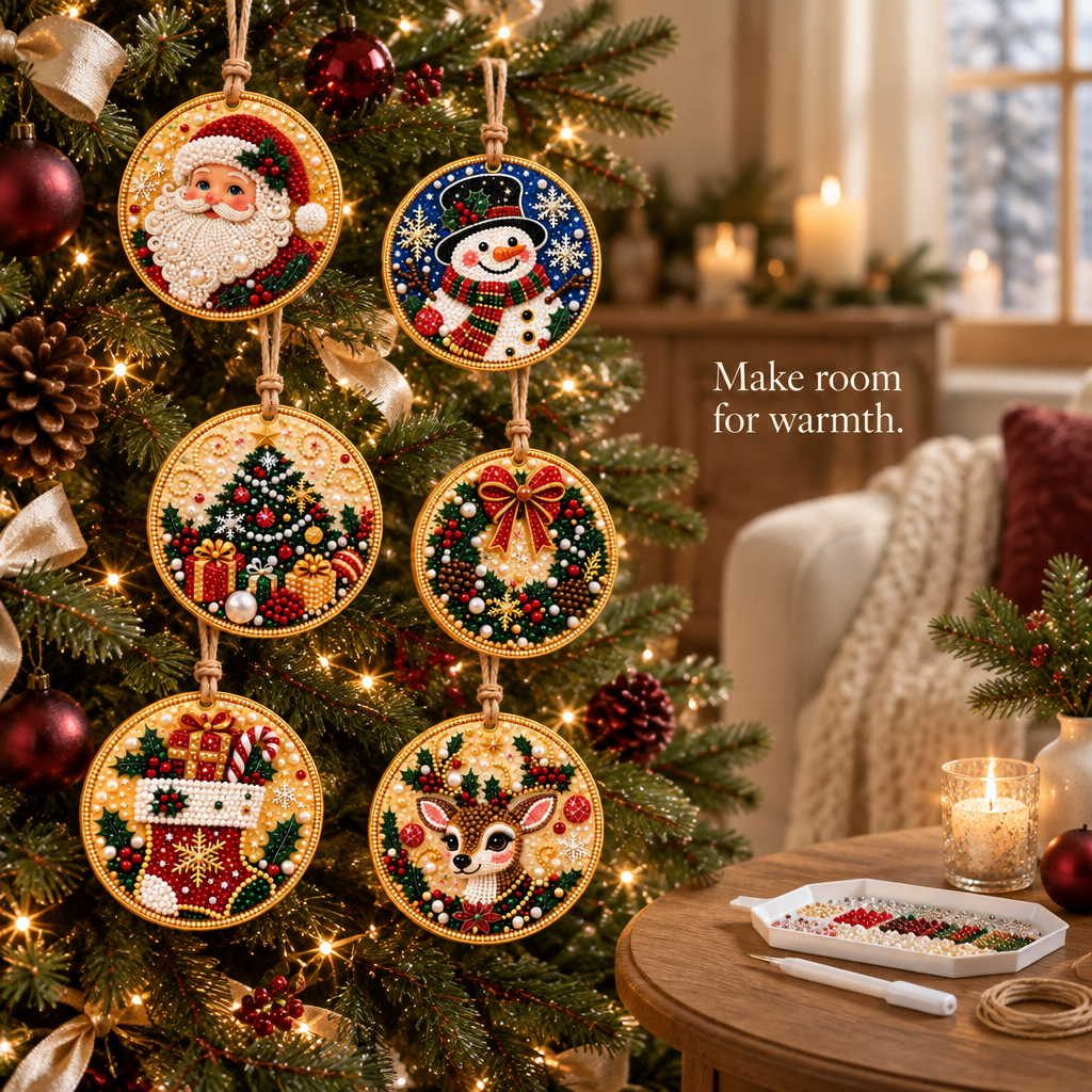 Christmas Pearl & Diamond Art Ornament Kit – 6 Designs — in use
