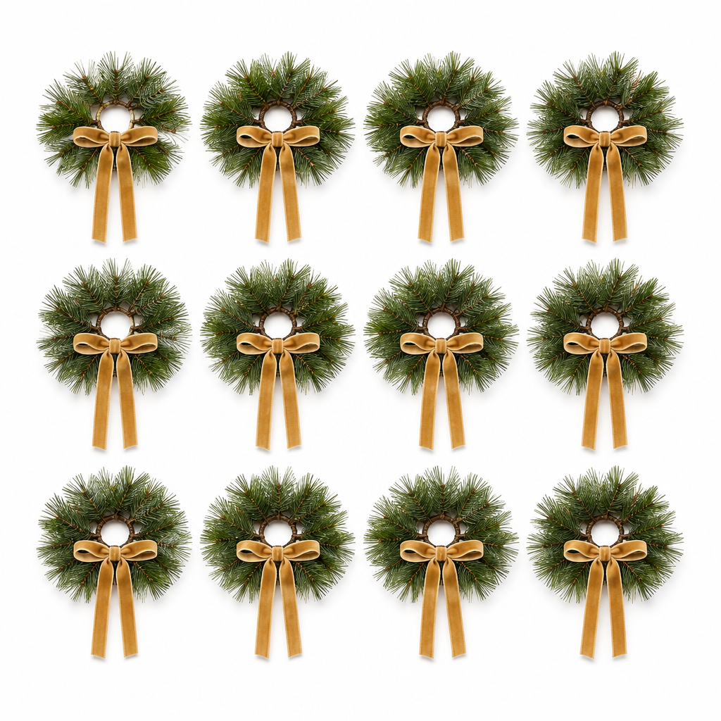Pine Candle Rings with Khaki Velvet Bows – 12 Pack — product