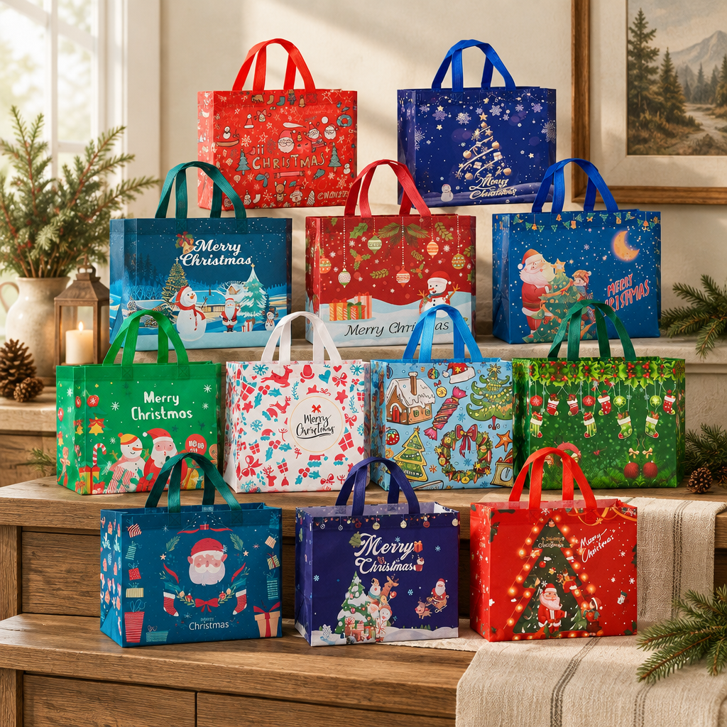 Reusable Christmas Gift Bags with Handles – 12 Pack — seasonal styling