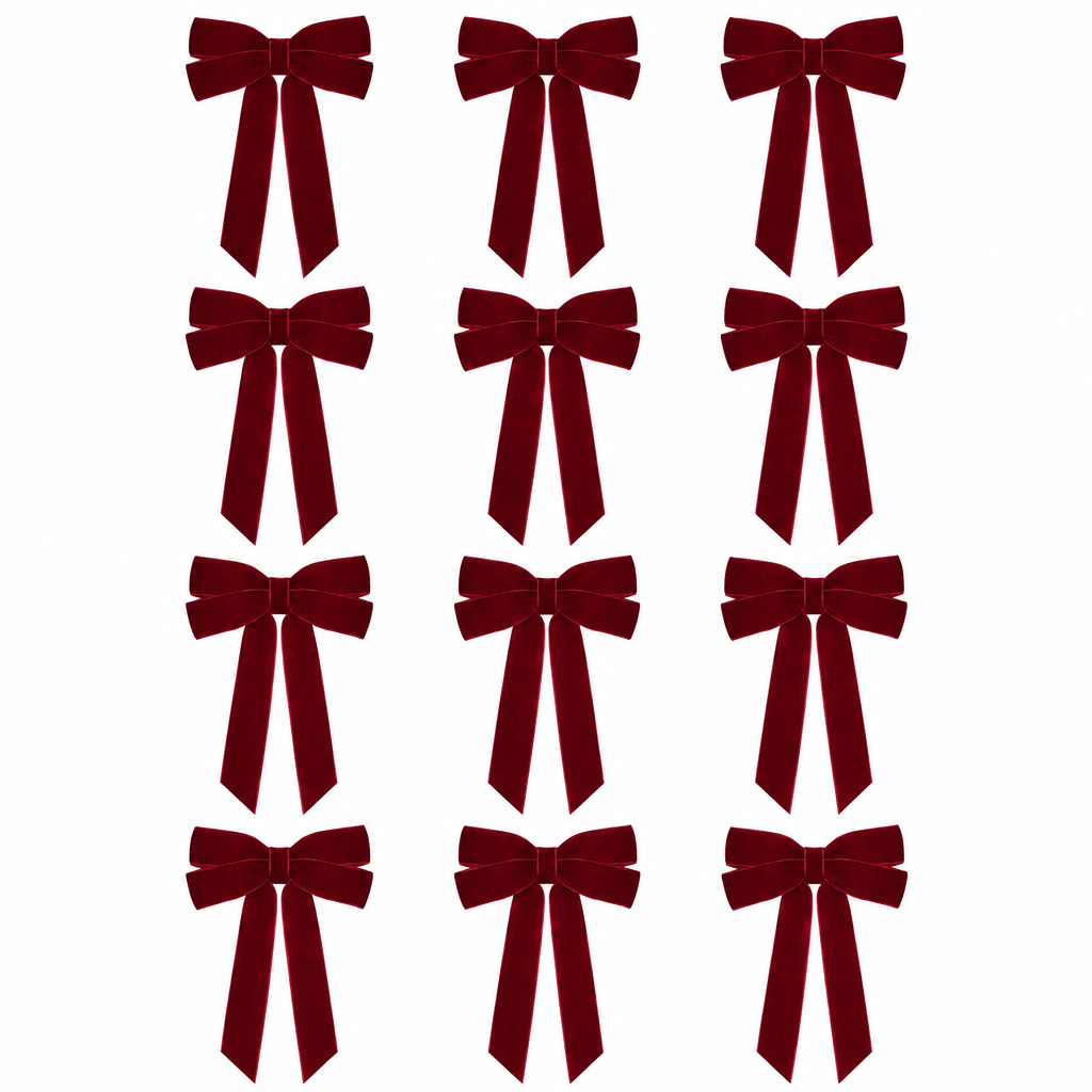 Burgundy Velvet Christmas Tree Bows – 12 Pack, 5 × 10 in — product view