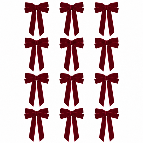 Burgundy Velvet Christmas Tree Bows – 12 Pack, 5 × 10 in — product view