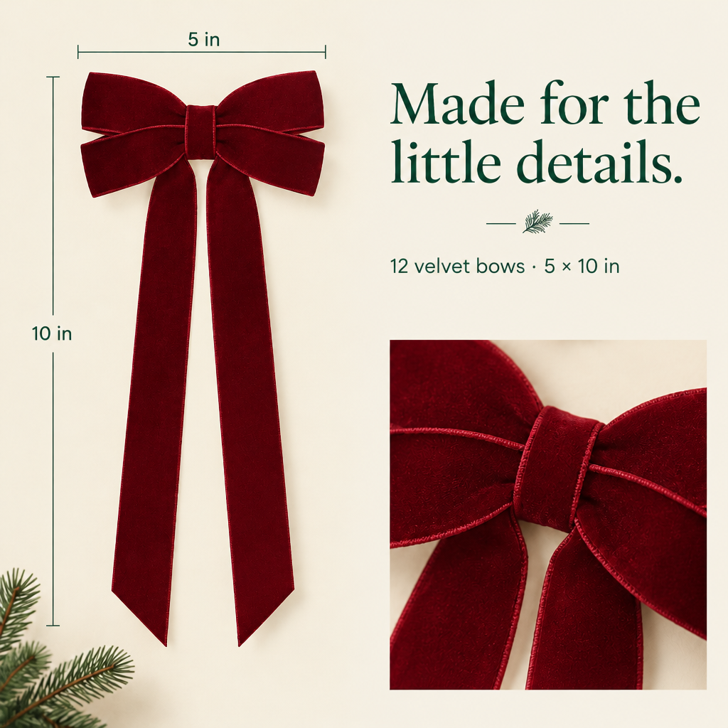 Burgundy Velvet Christmas Tree Bows – 12 Pack, 5 × 10 in — product details