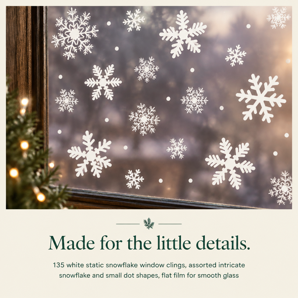 White Snowflake Christmas Window Clings – 135 Piece Set — product details