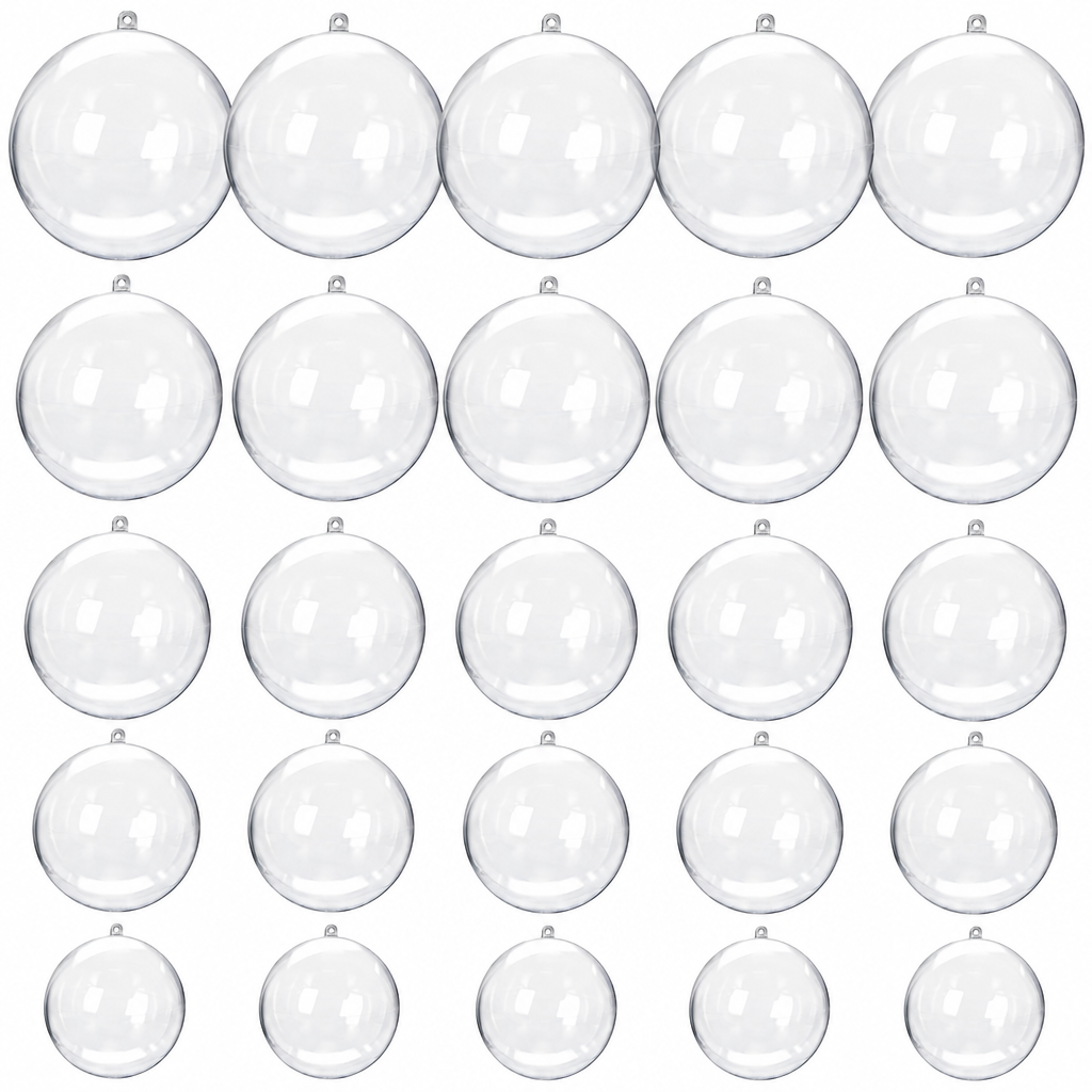 Clear Fillable Christmas Baubles – 25 Ornaments, 5 Sizes — product